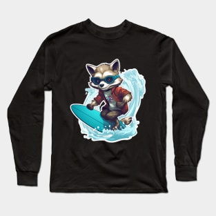 Raccoon Surfing - Raccoon Beach Long Sleeve T-Shirt